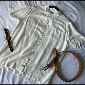 Cream short sleeve button down, M